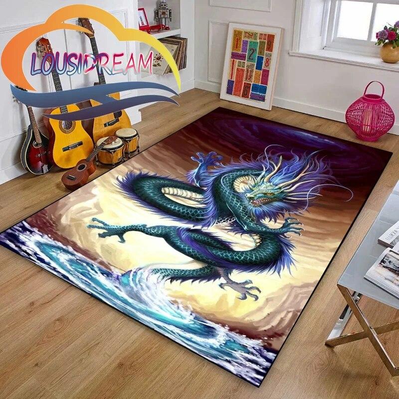 Chinese Dragon or Mythical  Playroom and Bedroom Plush Carpet Non-slip  Soft Play Mat Bed Area Rug Parlor Decor
