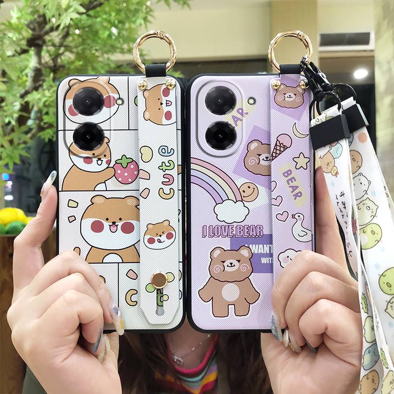 Ring Kickstand Phone Case For Redmi A5 4G/Xiaomi Poco C71 4G Cartoon Silicone Lanyard Shockproof Protective Soft Case