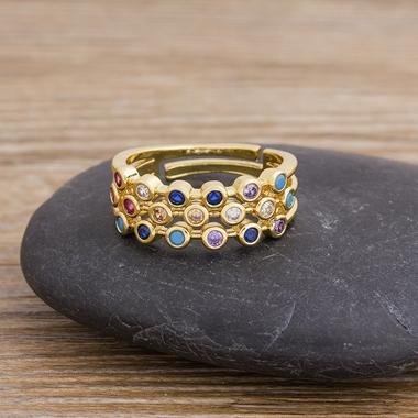 Nidin New Arrival 12 Styles Rainbow Crystal Rings for Women Adjustable AAA Cubic Zirconia Opening Geometric Ring Jewelry Gifts