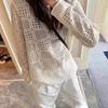 Korean Retro Crochet Knit Cardigan: Women's 2025 Spring/Summer Loose, Hollow Out Cover-up for Sun Protection and AC Comfort.