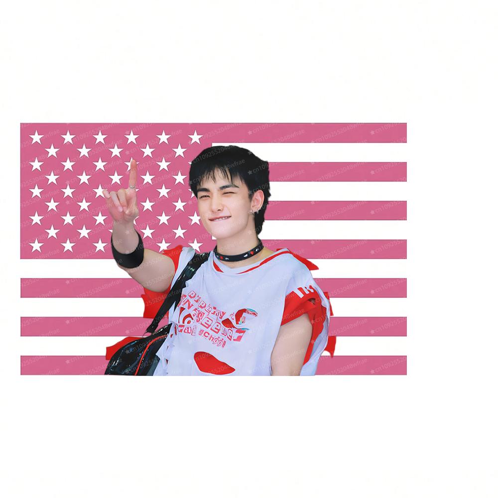 1PC SKZ Hyunjin Pink American Flag Tapestry SKZ Concert Banner Accommodation Wall Decoration Creative Birthday Gift 74x94cm(29x37in)