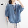 Loose Fit Women Top Summer Casual T-shirt O-Neck 3/4 Batwing Sleeve Pullover Round Neck Three-quarter Tops Solid Color Blouse Streetwear