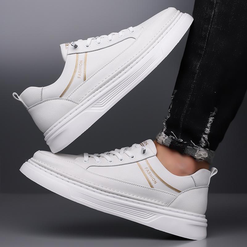 Fashion Shoes for Men Genuine Leather Casual Shoes White Flat Skateboard Shoes Street Cool Slip-on Sneaker