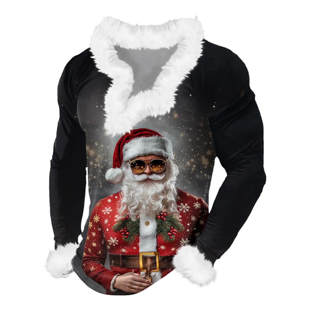 Herren Lässiges Weihnachten Bedrucktes Plüsch V-Ausschnitt und Fleece Langarm-Sweatshirt