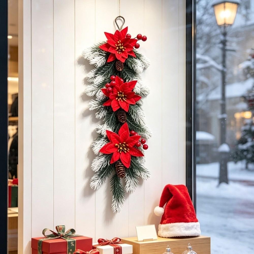 Plastic Pine Needle Wall Hanging Wreath Lifelike Christmas Wreath Ornaments Home Party