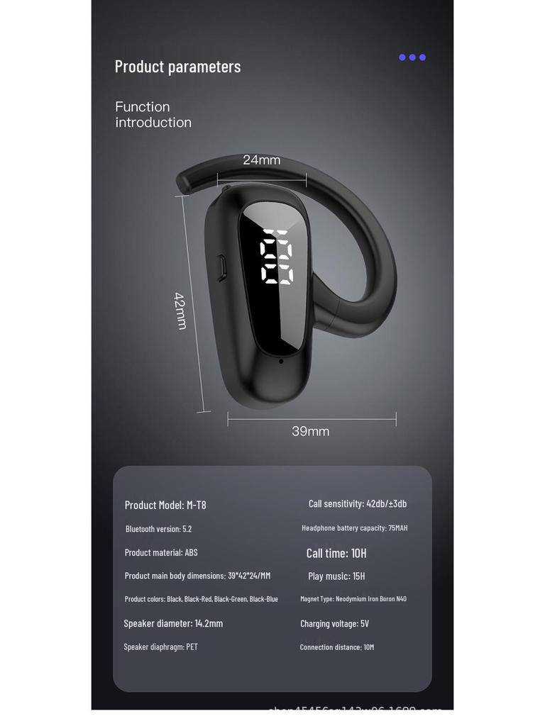 Wireless M-T8 Hanging Bluetooth Earbuds with Digital Display - High Fidelity Sports, Non-In-Ear
