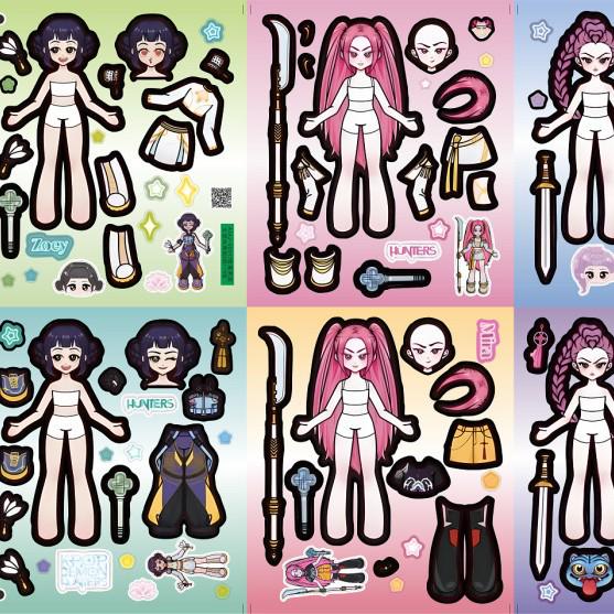 Korejské Kpop roztomilé oblékací samolepky: 24 Velké listy - Idol Witch Hunter Group, Ručně vyráběné dekompresní nálepky.