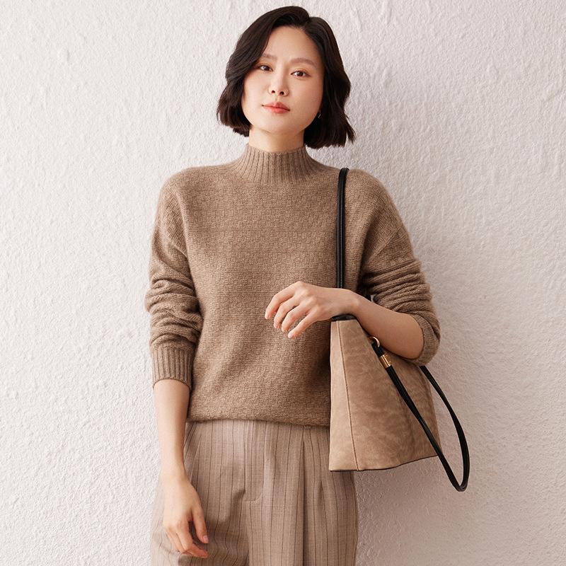 Lekasha Women's Raglan Sleeve Cashmere Half-High Neck Pullover for Autumn/Winter