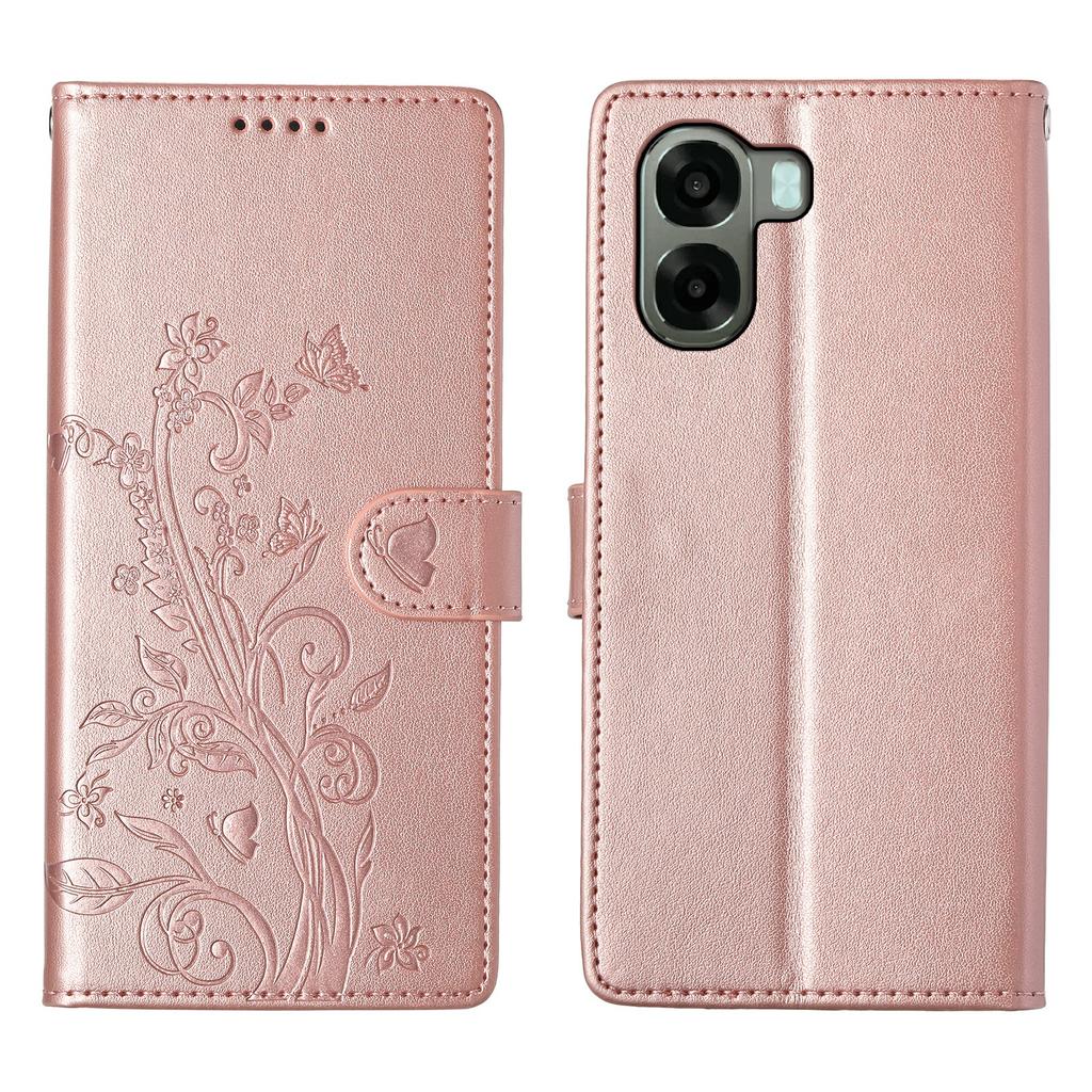 Wallet Case for Oppo A6x 5G / A6x 4G Butterfly Floral Imprint PU Leather Phone Cover with Wrist Strap