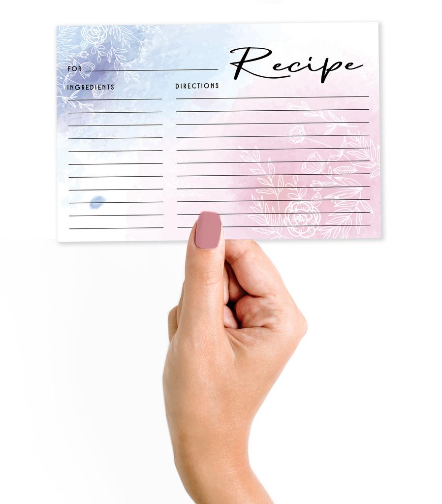 Inkdotpot Recipe Card 6x4 Inch Single-Sided Recipe Design Cards Water Color Floral Recipe Cards Wedding-Bridal Shower-Baby Shower- Pack of