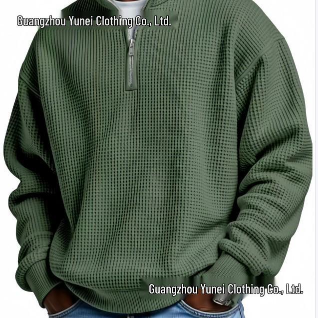 Men's European Style Waffle Knit High Collar Half-Zip Hoodie