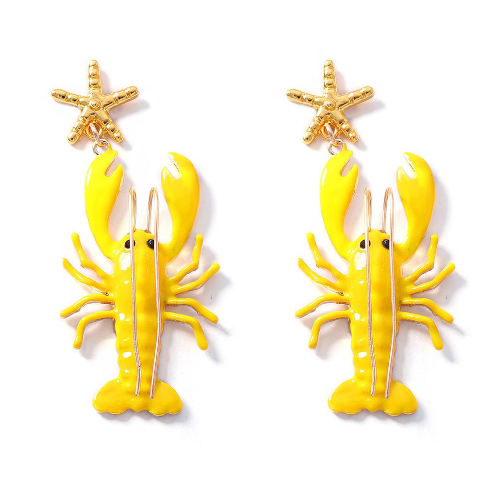 Hot-selling seaside earrings, unique niche design, long beard, painted lobster starfish female earrings