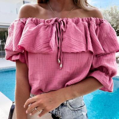 Blouse Shirt Simple Design Chic Solid Color Spring Summer Ruffle Off Shoulder