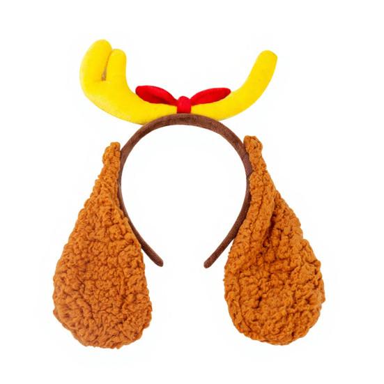 Dog Antler Headband Christmas Pet Costume Hairband Adjustable Headband with Bow Floppy Ears for Medium Large Dogs Holiday Party Dress-up
