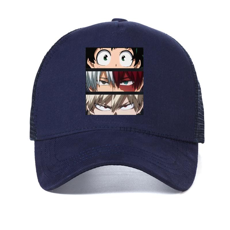 

My Hero Academia Cute Anime baseball cap Women Casual Harajuku cosplay hat Summer men mesh ventilation Snapback Hat Adjustable темно-синього кольору