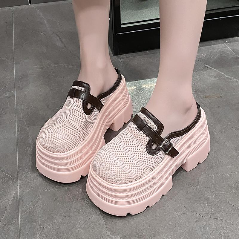 Fashion 10CM Women High Heels Chunky Sneakers New Summer Females Buckle Platform Slippers Wedge Sandals Slides Shoes Zandalias De Mujer