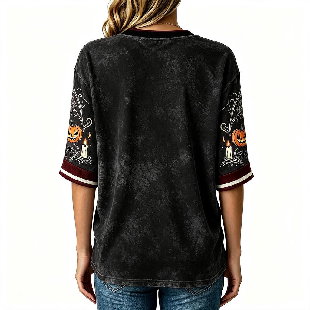 Women's Halloween Print V-Neck T-Shirt Casual Festive Party Top