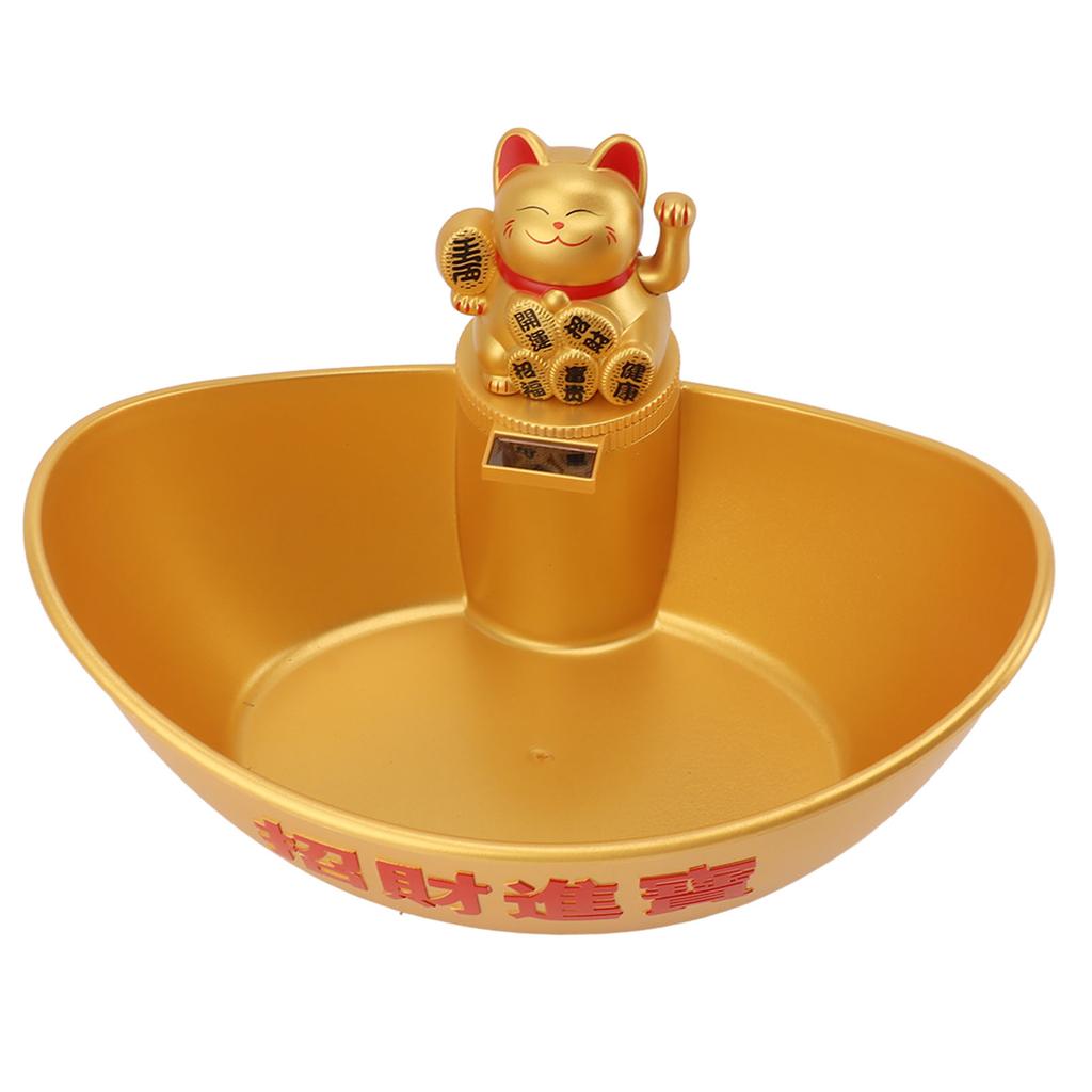 Gold Ingot Solar Energy Lucky Cat Ornament Solar Wealth Welcome Waving Hand Fortune Cat Statue Good