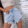 Women's High Rise Denim Shorts Straight Fit Ripped Frayed Streetwear Jean Shorts