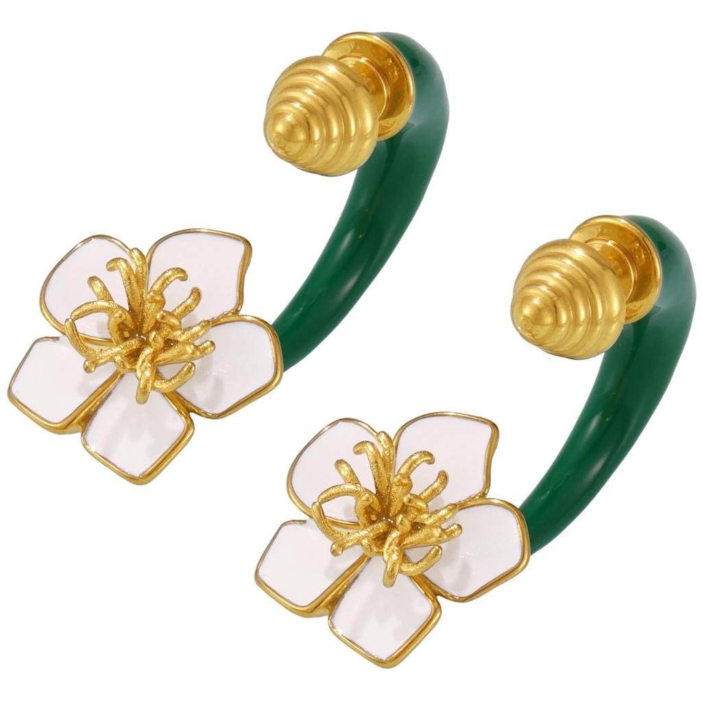 Elegant 3D Camellia Studs Earrings Portable Accessory for Women Stylish Gold Tone with Stainless Steel Materials