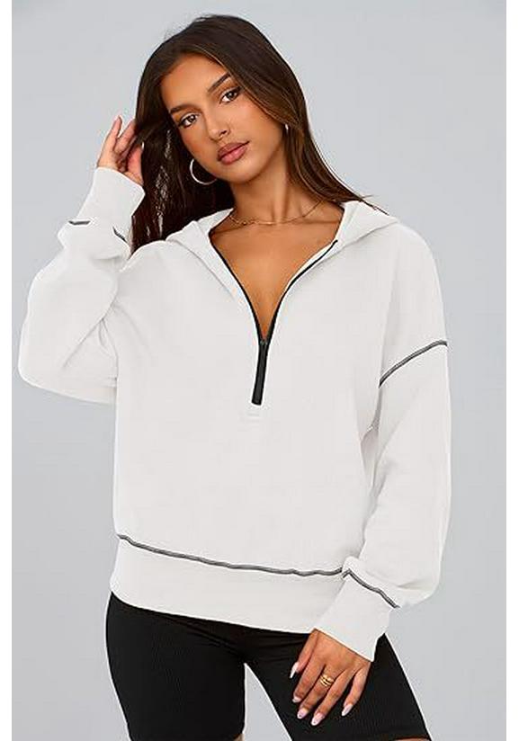 Women's Cropped Half Zip Hooded Sweatshirt - Autumn Winter Fashion 2025