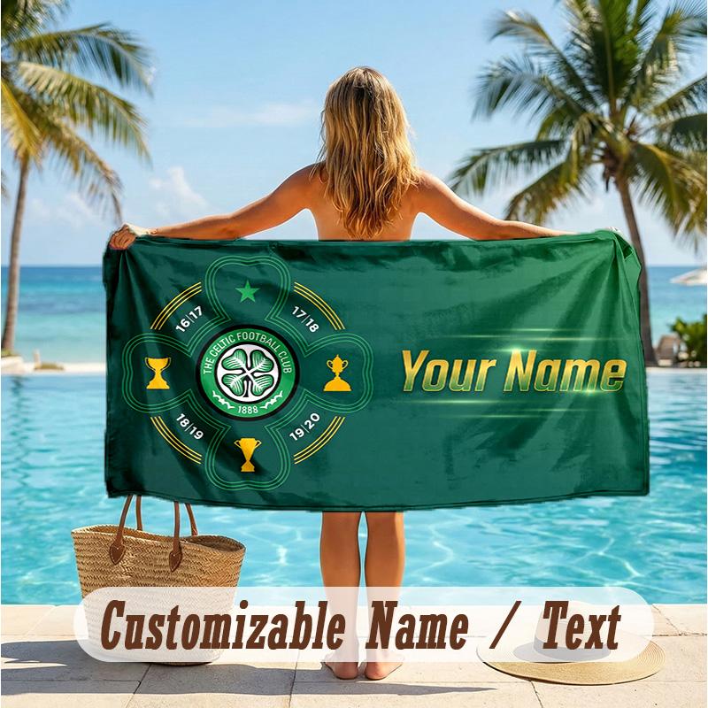 Custom Text Beach Towel, Soft Absorbent Swimming Multi-use TowelCeltic FC