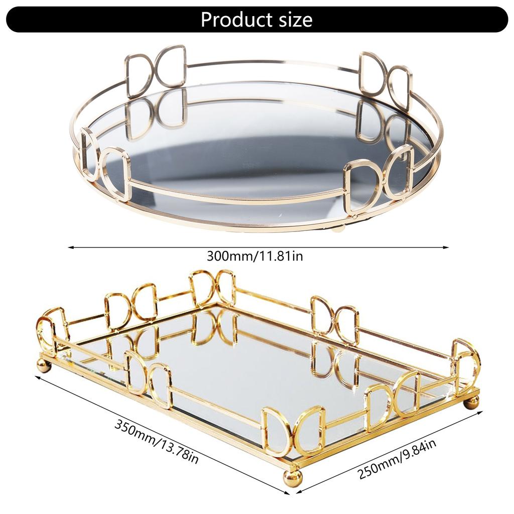 Elegantní zlatý zrcadlový podnos na vystavení Přenosný pro organizování doplňků a vylepšení domácí dekorace Estetické použití