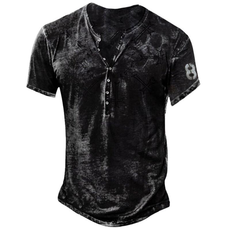 2022 Spring/Summer 3D Print Large Men's Collarless Casual Short Sleeve T-Shirt