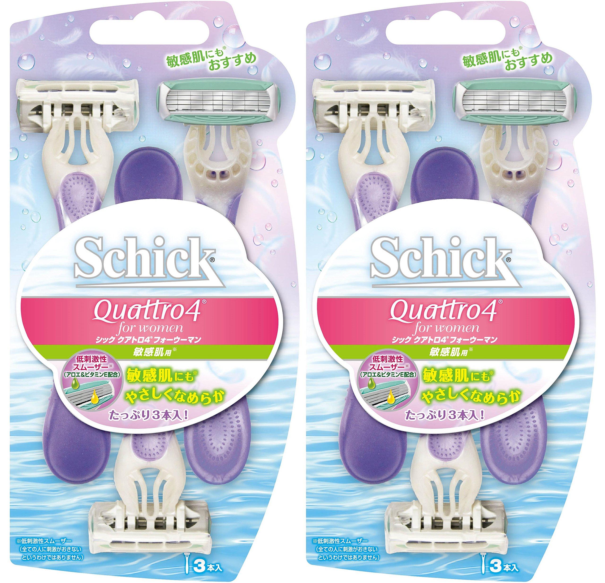 

Schick Quattro 4 Disposable for Women with Safety Wire for Sensitive Skin Disposable Type Razor Purple 3 Pieces x 2 Pack Women s