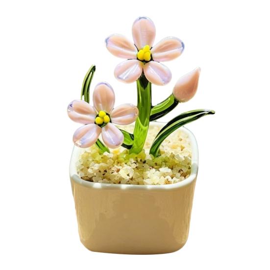 

Mini Hand Blown Glass Artificial Flower Handmade Forget-Me-Not Flower Figurine in Pot Faux Crystal Flower Ornament Gifts for Women on Mother s Day