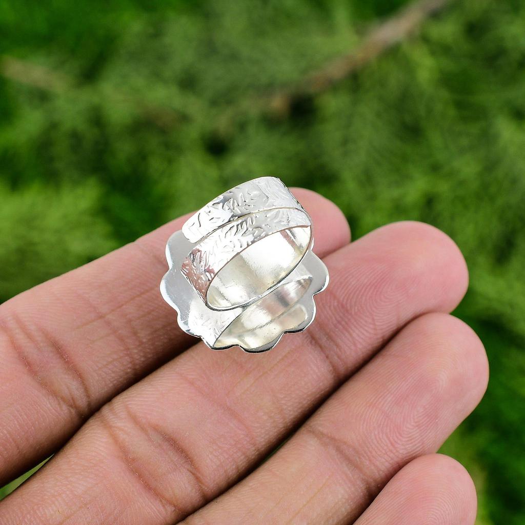 Natural Rainbow Moonstone 925 Silver Stackable Adjustable Ring For Girls