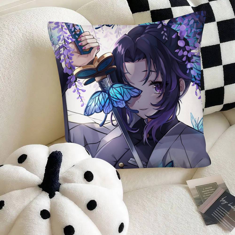 Anime Demon Slayer Shinobu Kocho Pillow Case Fashion Square Pillowcase Bedroom Sofa Room Ins Decoration Leisure