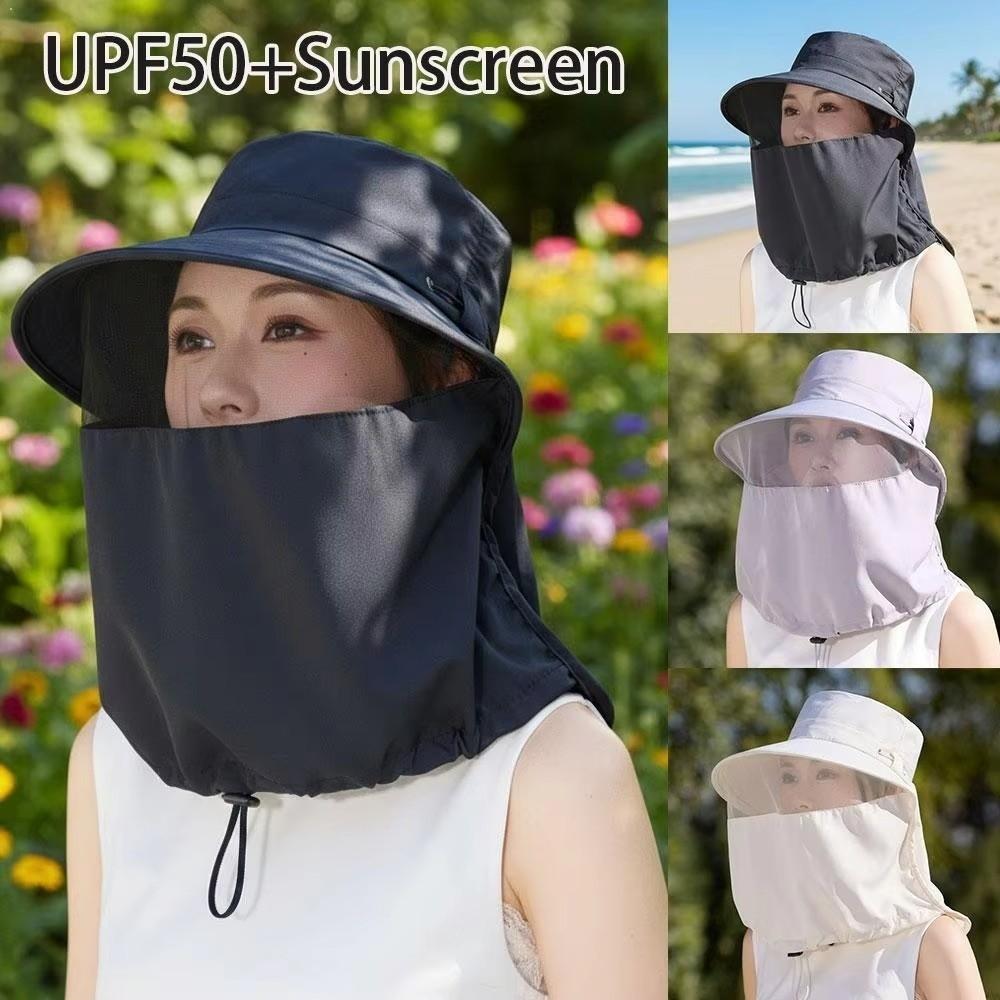 New Anti-UV Fisherman Hat Wide Brim 50+UPF Protection Sun Hat Adjustable with Face Mask Neck Shawl Safari Cap Men