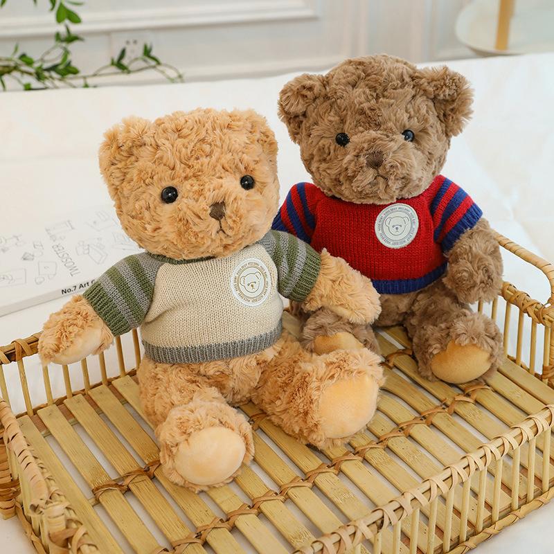 Retro Sweater Bear Plush Toys Children Sleeping Comfort Pillow Grab Machine Doll Home Decoration Gift