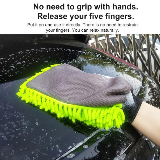 Breathable Mesh Cleaning Gloves Chenille Microfiber Car Wash Mitts with Elastic Cuffs, Scratch-Free Detailing Gloves, Double High Foam