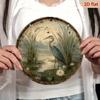 Vintage Aluminum Sign with Heron and Water Lilies Wall Decor