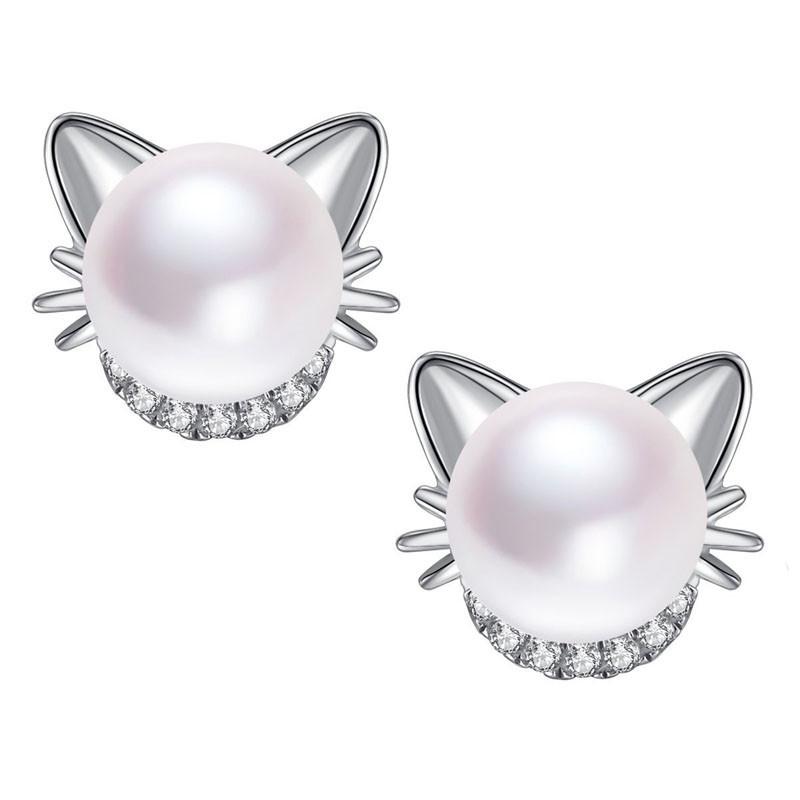 

Rhinestone Fashion Earing Earring Charm Lovely Pearl Cat Stud Jewelry Ear Studs срібний