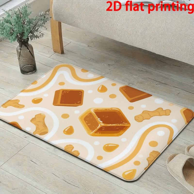 Realistic Pepperoni Pizza Newspaper Background Door Mat Non-Slip Kitchen Floor Rug
