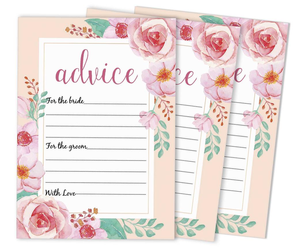 Inkdotpot Set of 50 Advice for The Bride & Groom Floral Advice Cards Wedding Activity Game, Guestbook Alternative 5x7 inches