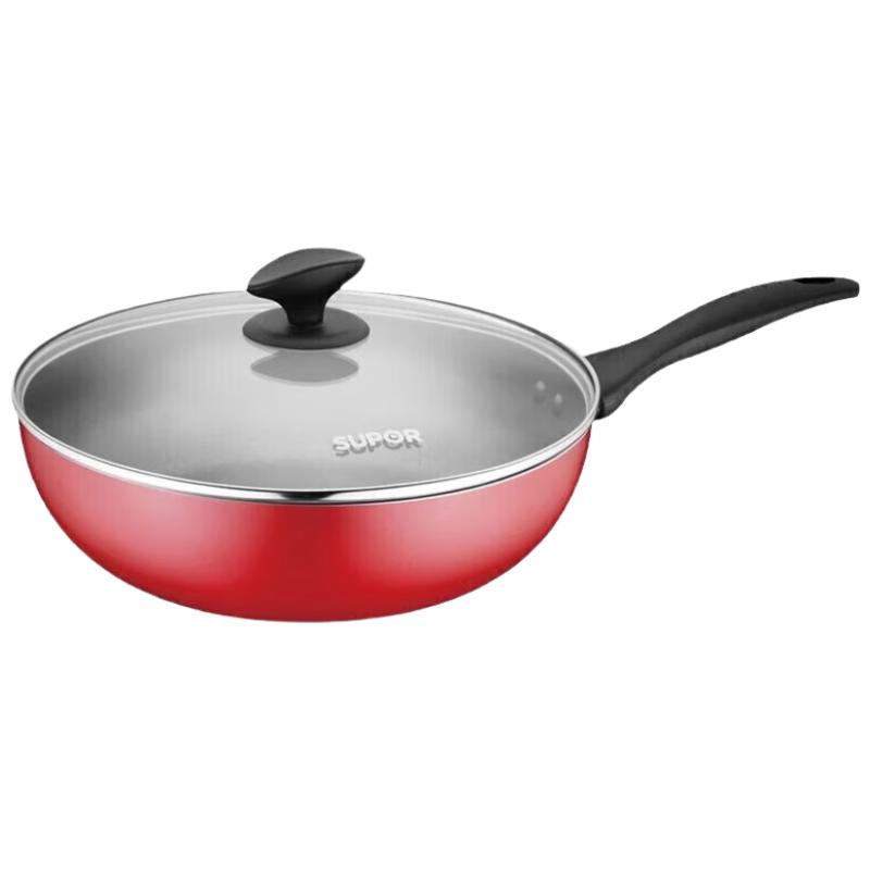Supor Non-Stick Flat-Bottom Frying Pan with Lid, 28cm