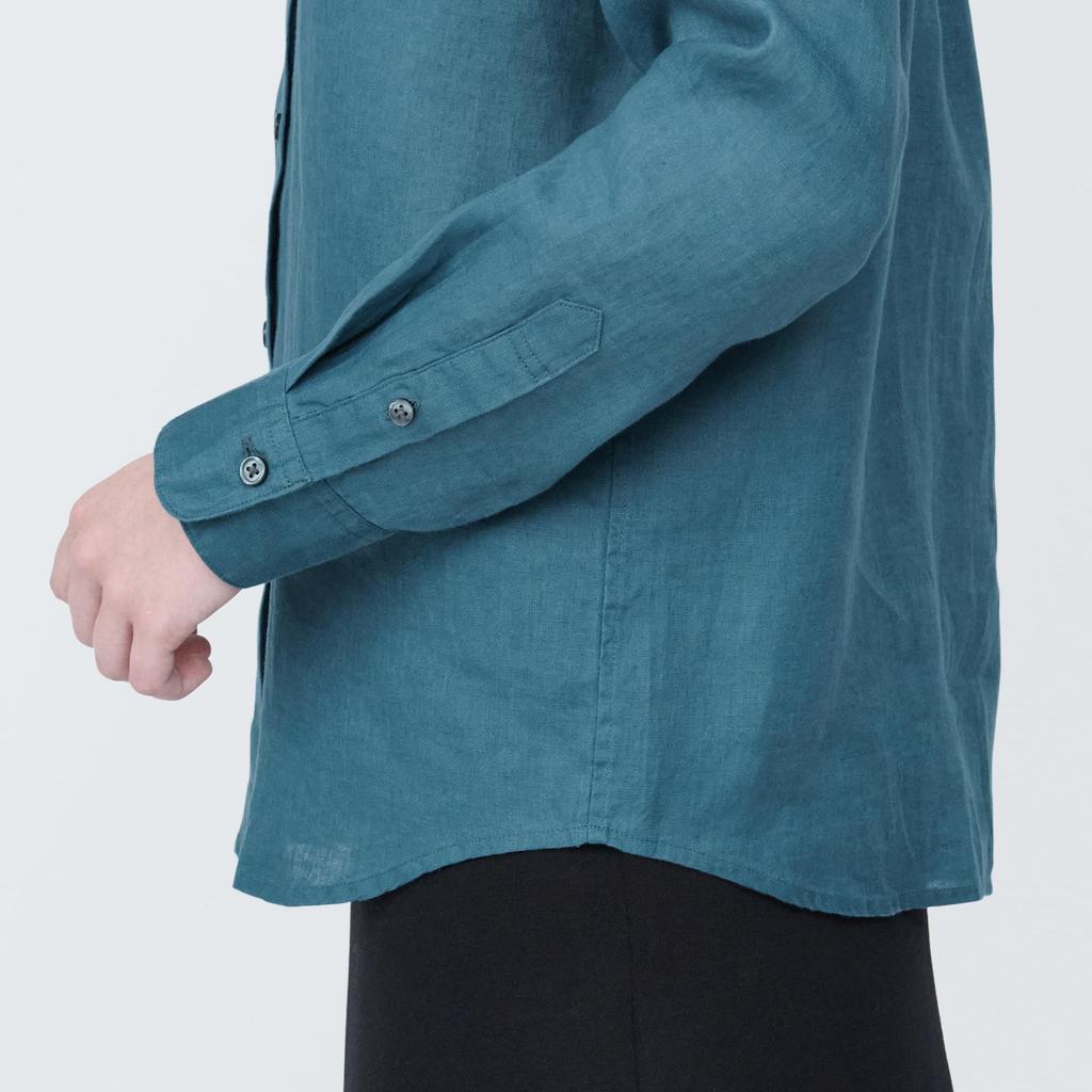 MUJI Washed Linen Regular Collar Long Sleeve Smoky Size BC2ISA4S Women's Shirt, Green, S,