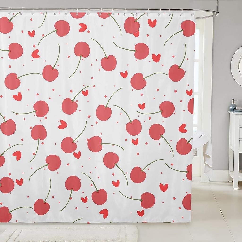 Kids Cherry Bathroom Shower Curtain Set Cherry Pattern Shower Curtain Boys Girls Cute Fruit Bath Curtain for Cartoon Fruit