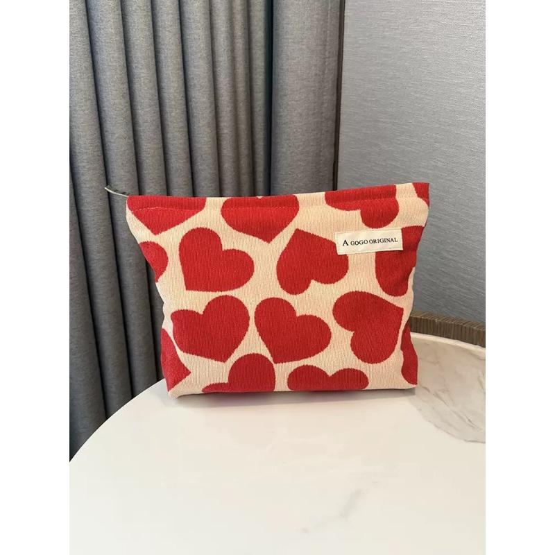 Corduroy Heart Pillow Bag Cosmetic Bag Cute Skincare Storage Bag