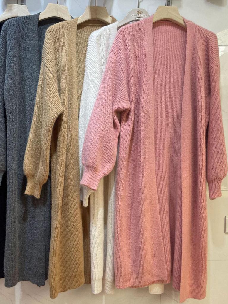 Women's Medium-Length Knit Cardigan - Spring/Autumn, Solid Color, Korean Style, Fashionable Loose Fit