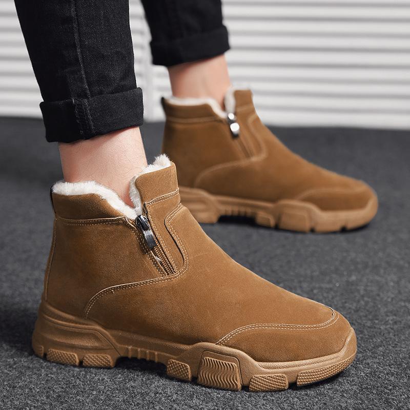 Leather Men's Winter Boots with Fur 2024 Warm Snow Boots Men Winter Work Casual Shoes Sneakers High Top Rubber Ankle Boots