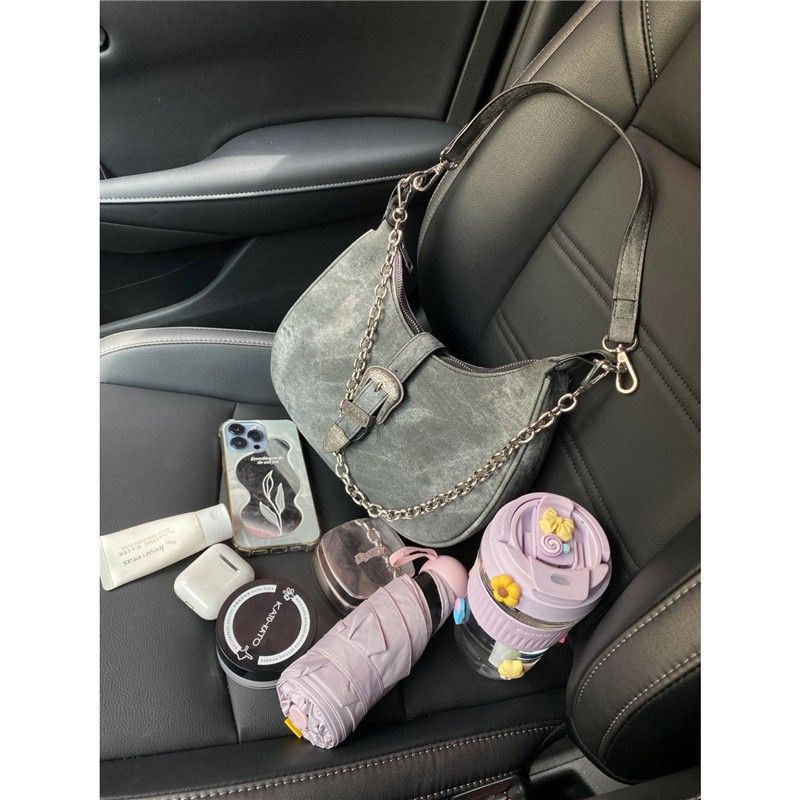 

Niche Style Bag Women s 2025 New Arrival Fancy New Moon Bag Retro Shoulder Bag Canvas Underarm Bag Chain Handbag Gray