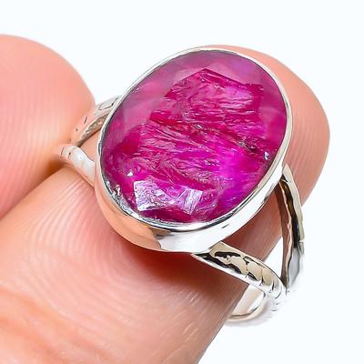 Roter Rubin(Simuliert) Edelstein Handgefertigter 925 Sterling Silber Schmuck Ring S.8 U7k85