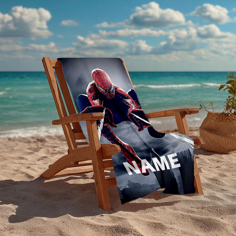 Custom Name Ultra-Soft Beach Towel with Spider Man Theme,Ideal for Pool - Camping, Diving - Perfect Travel Essential, Vibrant Beach Towel.