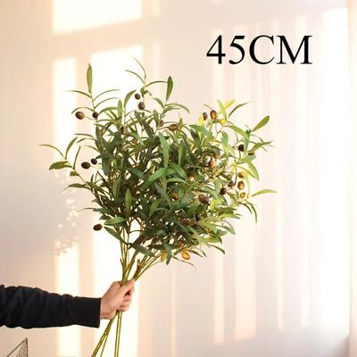 45CM Künstliche Olivenzweige Blätter Simulation Grüne Pflanzen Foto-Requisiten Hotel Heimdekoration Hochzeitsarrangement Olive Frucht