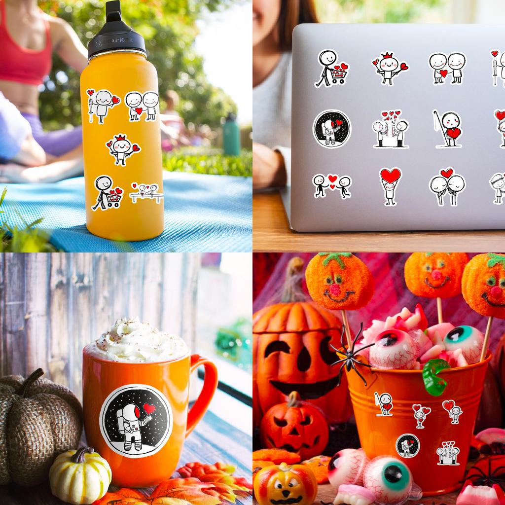 New 50 Red Love Lines Little Man Stickers Cute Healing DIY Hand Account Computer Notebook Stickers